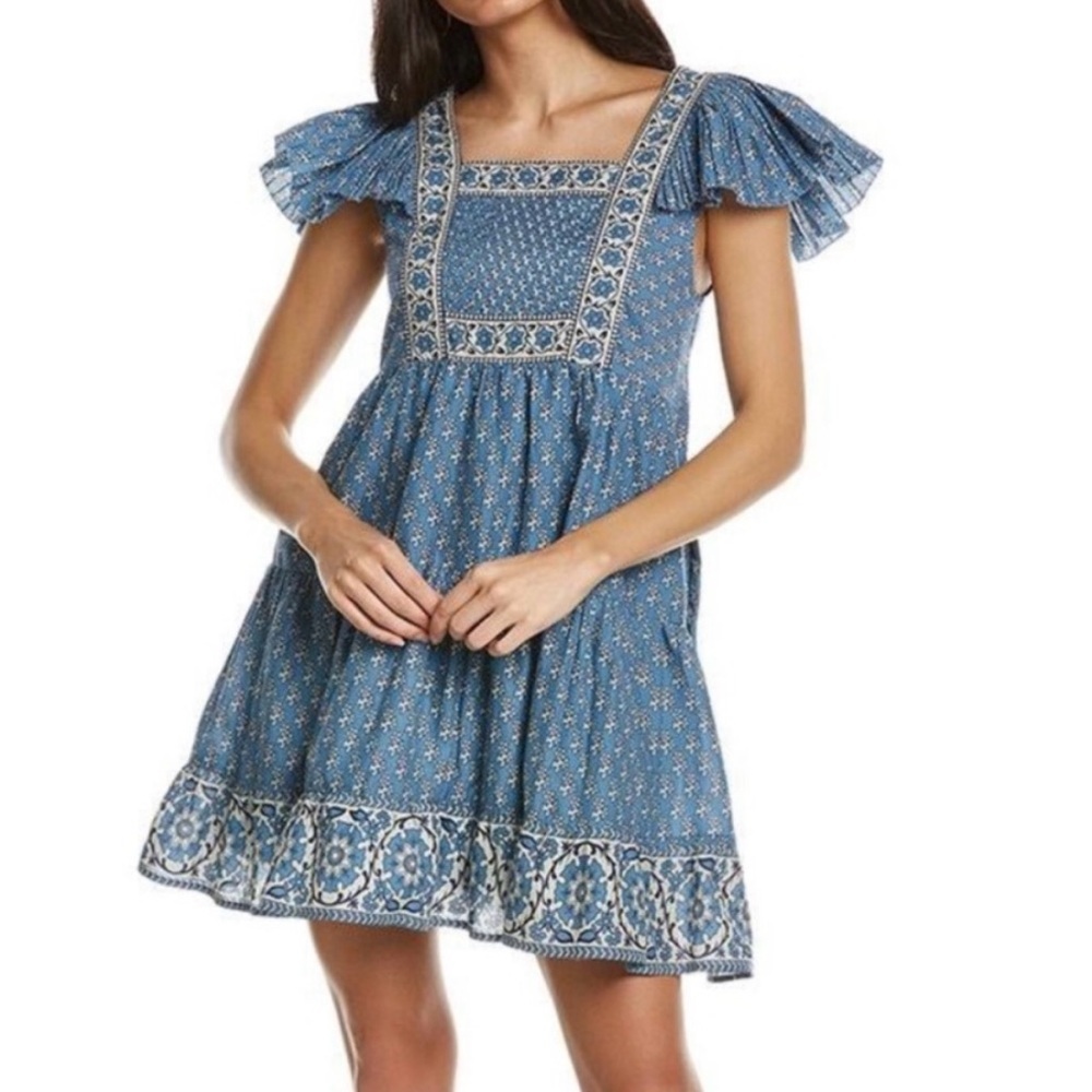 Sea New York Fernanda Tile Print Flutter Sleeve Dress Blue size M - Picture 2 of 12